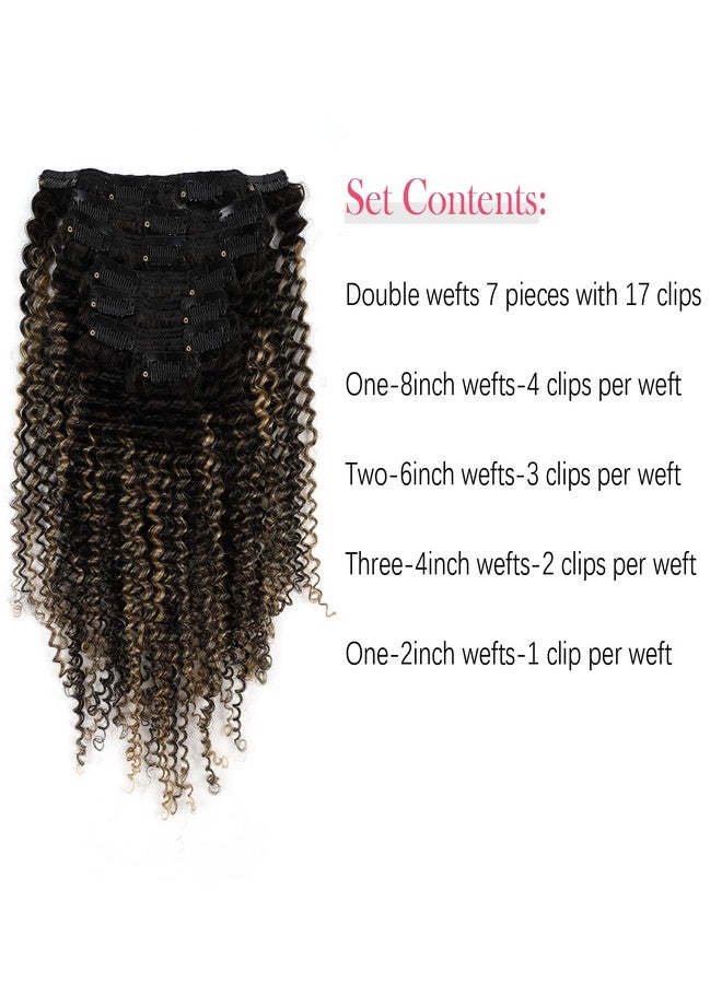 Sassina 3C 4A Kinky Curly Clip in Hair Extensions for Black Women Full Head Clip ins Human Hair Extensions Natural Black Fading to Strawberry Blonde 14 Inch 120 Gram 7 Pcs with 17 Clips #T1B/1BP27 - Image 4